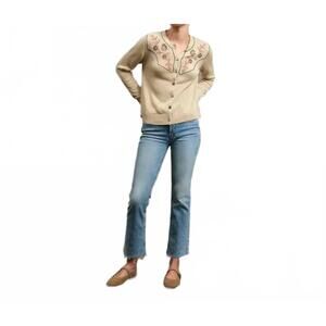 NEW RAISONNEL embroidered bead detail knit cardigan in tan
